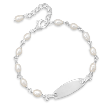 5" + 1" Extension Cultured Freshwater Pearl ID Bracelet