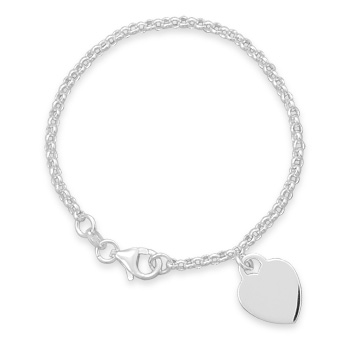 6" Rolo Bracelet with Engravable Heart Tag