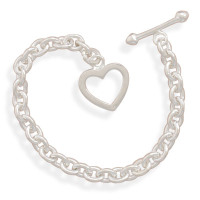 7" Oval Link Heart Toggle Bracelet