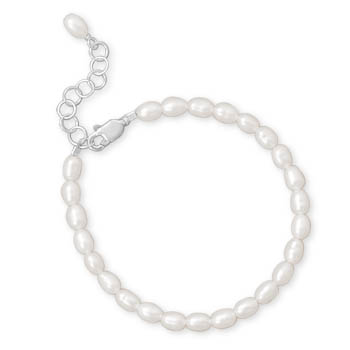 5" + 1" Extension White Rice Cultured Freshwater Pearl Bracelet