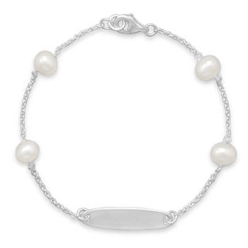 7.25" White Cultured Freshwater Pearl ID Bracelet