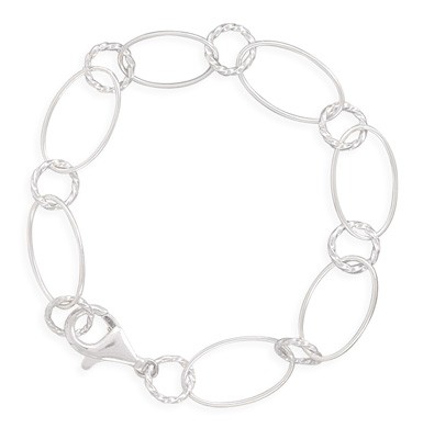 7.5" Polished Oval and Small Twisted Circle Link Bracelet