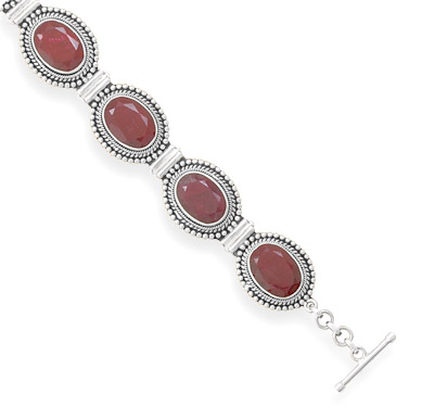 7"+1" Extension Oxidized Faceted Rough-Cut Ruby Toggle Bracelet