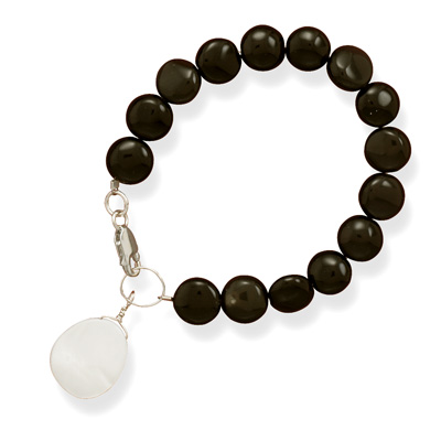 Black Onyx Coin Bracelet with Shell Drop