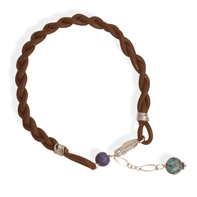 Braided Leather Bracelet with Lapis and Turquoise Beads