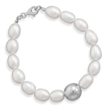 7.5" Cultured Freshwater Pearl and Sterling Silver Bead Bracelet