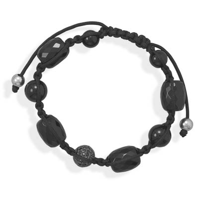 Adjustable Macrame Bracelet with Black Onyx and CZ Beads
