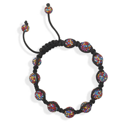 Adjustable Macrame Bracelet with Multicolor Crystal Beads
