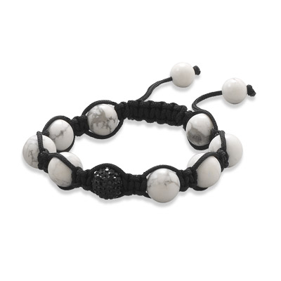 Adjustable Macrame Bracelet with Howlite and Crystal Beads