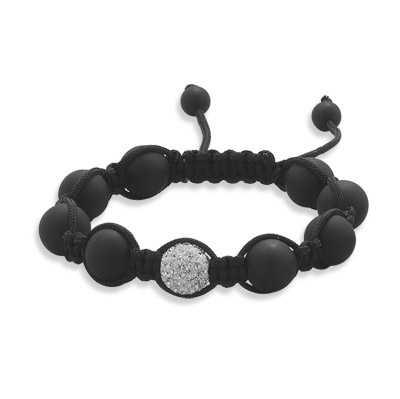 Adjustable Macrame Bracelet with Matte Black Onyx and Crystal Beads