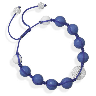 Adjustable Macrame and Blue Bead Bracelet