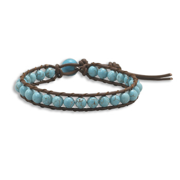 7"+1" Leather and Magnesite Bracelet