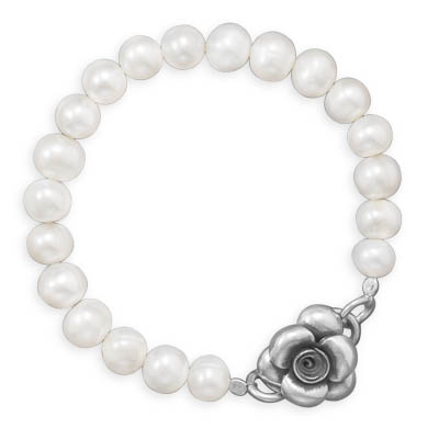 7.25" Cultured Freshwater Pearl Bracelet with Flower Clasp