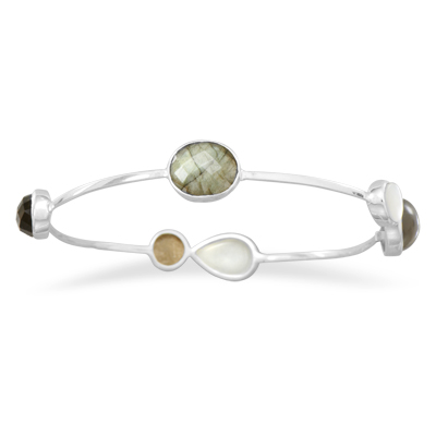Labradorite, Mother of Pearl, Moonstone and Smoky Quartz Stackable Bangle