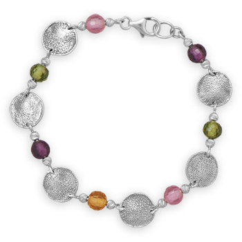 7.5" Multicolor Glass Bead and Disc Bracelet