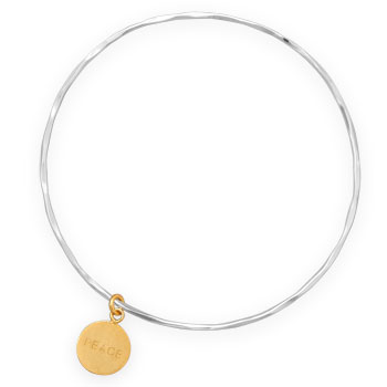 Textured Bangle with 14 Karat Gold Plated "PEACE" Tag