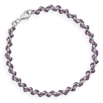 7.25" Rolo Chain and Purple Cord Bracelet