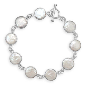 8" Cultured Freshwater Coin Pearl Toggle Bracelet