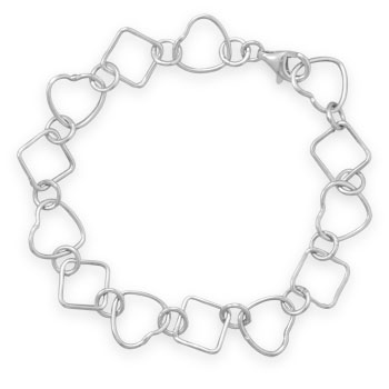 8" Heart and Diamond Shape Link Bracelet