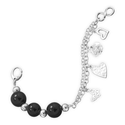7.5" Black Onyx Bracelet with Charms