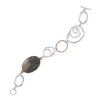 8" Two Tone Toggle Bracelet with Agate
