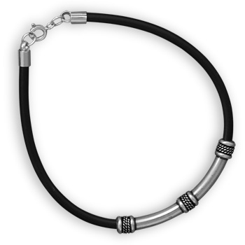 8" Silver Tube Bead and Rubber Bracelet