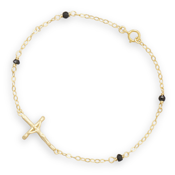 7" 14 Karat Gold Plated Sideways Crucifix Bracelet