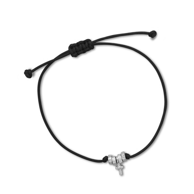 Adjustable Cord Bracelet with Rhodium Plated Cross Charm