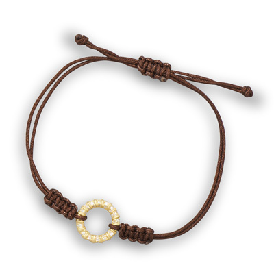 Adjustable Brown Cord Bracelet with 14 Karat Gold Plated CZ Circle