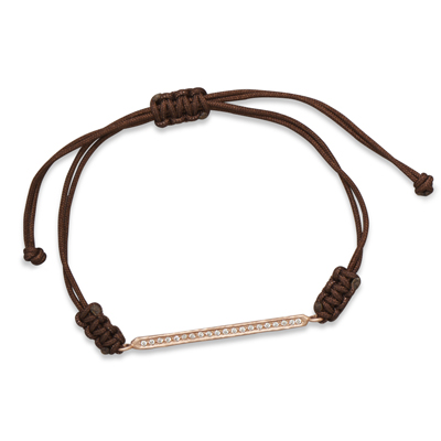 Adjustable Cord Bracelet with 14 Karat Rose Gold Plated CZ Bar