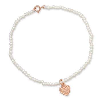 7" Cultured Freshwater Pearl Bracelet with 14 Karat Rose Gold Plated Heart Charm