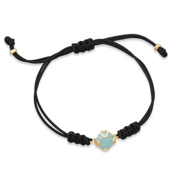 Adjustable Cord Bracelet with Faceted Blue Glass Charm