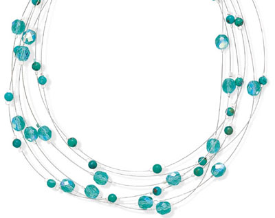 16" + 2" Extension Aqua Glass and Turquoise 6 Strand Necklace