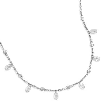16"+1" Extension Rhodium Plated Bezel & Oval Faceted CZ Necklace