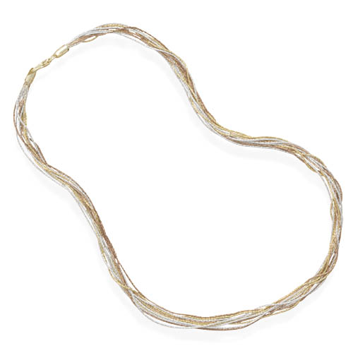 17" 10 Strand Polished Tri Tone Diamond Cut Necklace