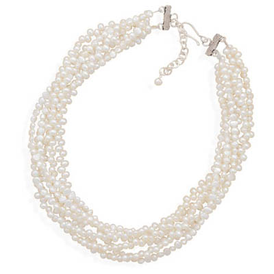 16" + 2" Extension 6 Strand Cultured Freshwater Pearl Necklace