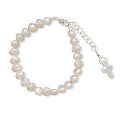 5"+1" Extension Cultured Freshwater Pearl Bracelet with Pearl Cross