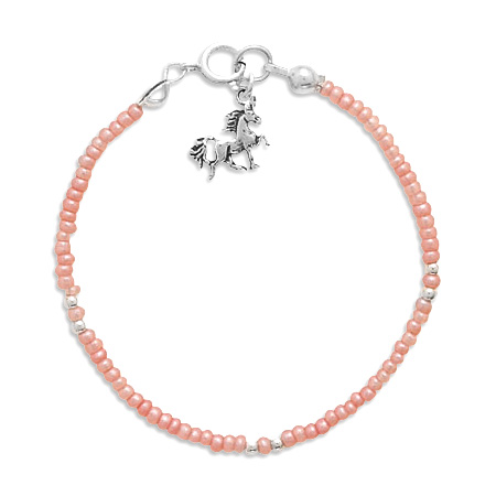 5" Pink Seed Bracelet with Unicorn Charm