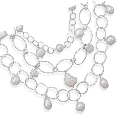 17"+2" Extension Triple Strand Necklace with Cultured Freshwater Pearls