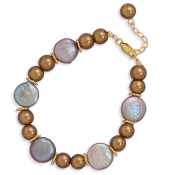 7"+1" Glass Pearl and Coin Pearl Bracelet