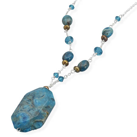 16"+1" Extension Dyed Blue Lace Agate Necklace