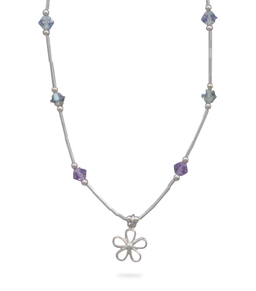 13"+2" Extension Necklace with Multicolor Crystals and Flower Charm