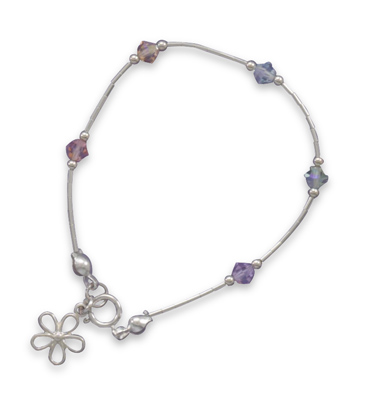 5.5" Bracelet with Multicolor Crystals and Flower Charm