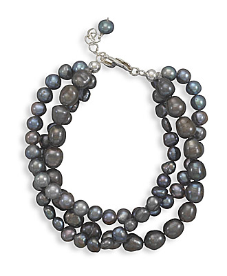 7.5" + 1" Extension Triple Strand Grey Cultured Freshwater Pearl Bracelet