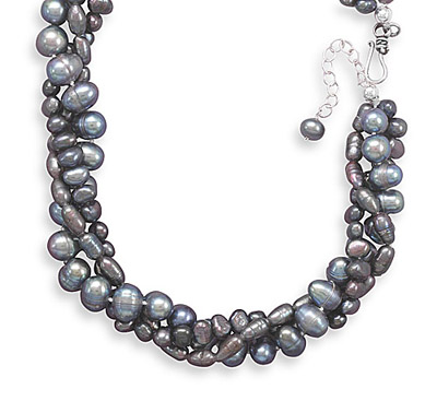 17"+2" Extension Multistrand Grey Cultured Freshwater Pearl Necklace