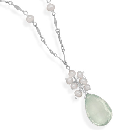 16"+2" Extension Green Amethyst and Cultured Freshwater Pearl Necklace