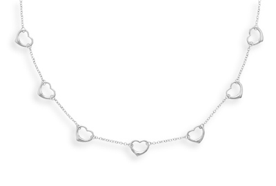 16"+2" Extension Rhodium Plated Heart Necklace