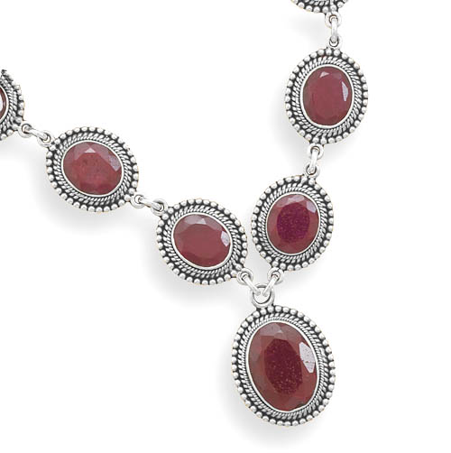 17" Oxidized Faceted Rough-Cut Ruby Necklace