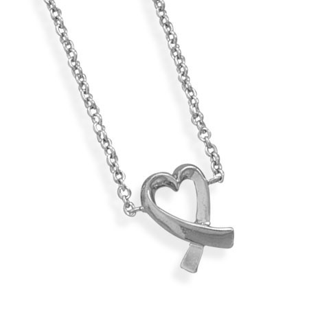 16"+1"Extension Rhodium Plated Necklace with Overlap Heart