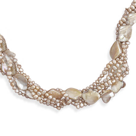 17"+2" Extension Multistrand Cultured Freshwater Pearl and Shell Necklace